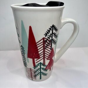 Starbucks Christmas Double Wall 14oz  Holiday Ceramic Travel Mug with Handle Lid